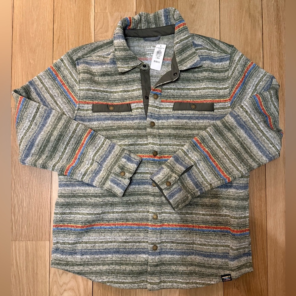 L.L. Bean Gray and Green Striped Men's Cardigan